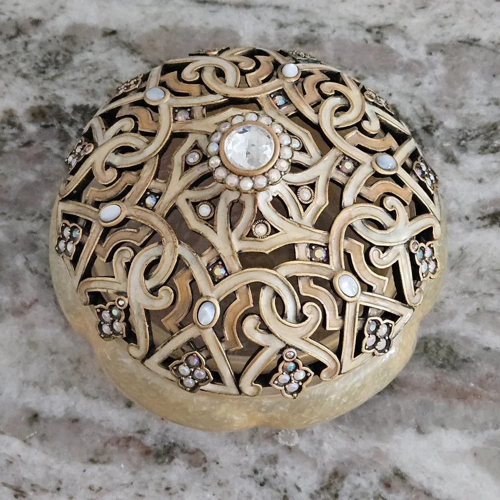 RARE JAY STRONGWATER ARABESQUE SCROLL CRYSTAL ENAMEL VANITY JAR CANISTER BOX